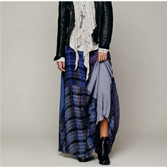 Vintage Free People One Patchwork Plaid Maxi Skirt - Picture 3 of 3